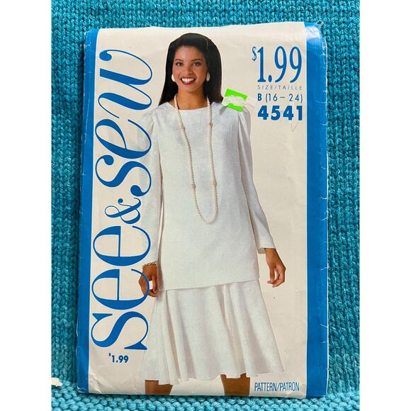 Butterick Other - Butterick Sewing pattern 4541 tunic long sleeve skirt drop waist size 16-24